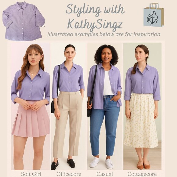 Foxcroft Womens Size XL Purple Textured Cotton Button Up Shirt NWT Collar Blouse - Picture 3 of 11